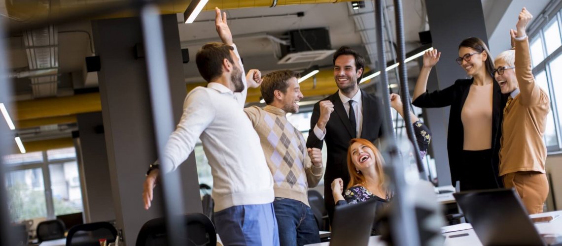 Business team is looking forward to success in the office